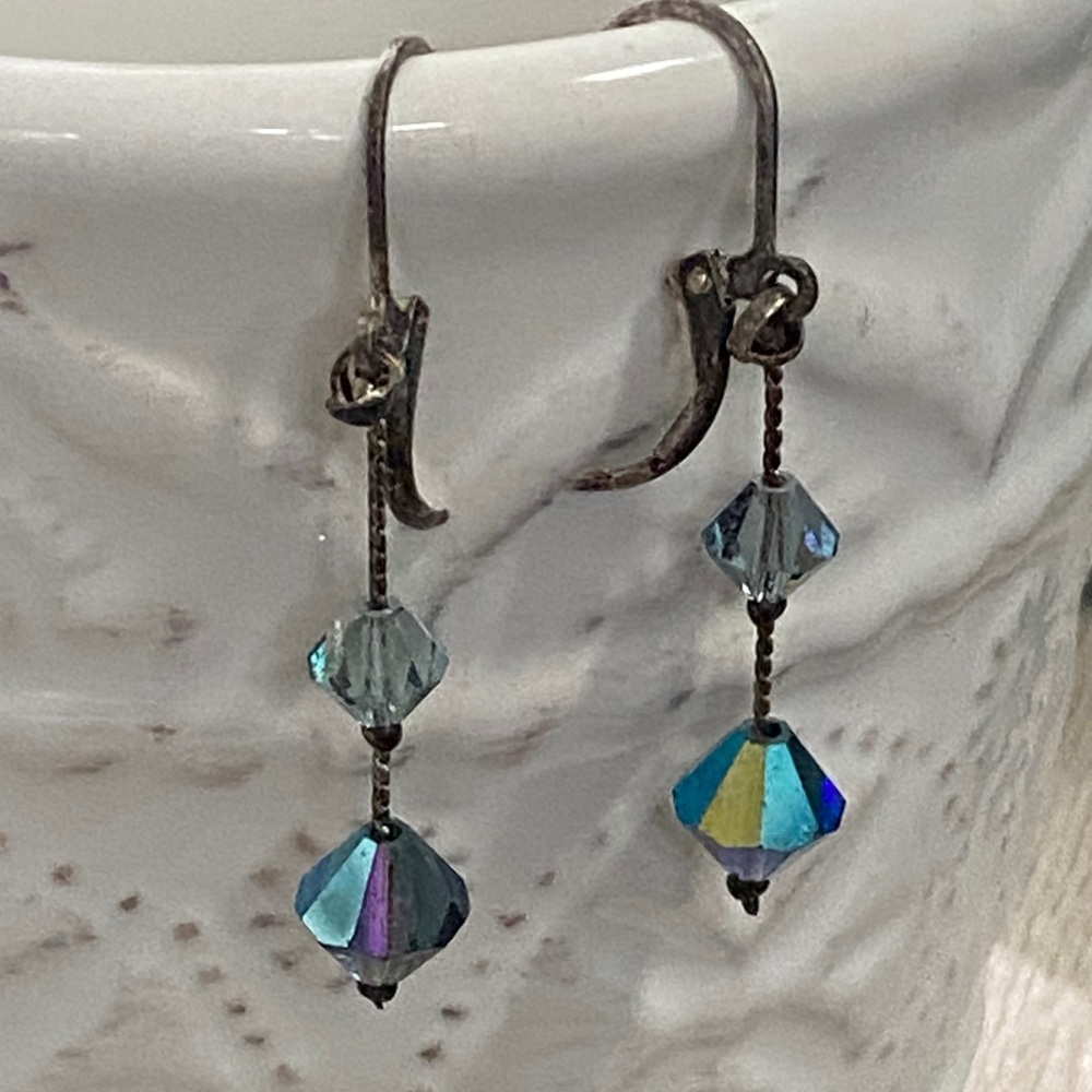 Swarovski Iridescent Dangle Aurora Borealis Faceted Crystals Earrings - Picture 6 of 14